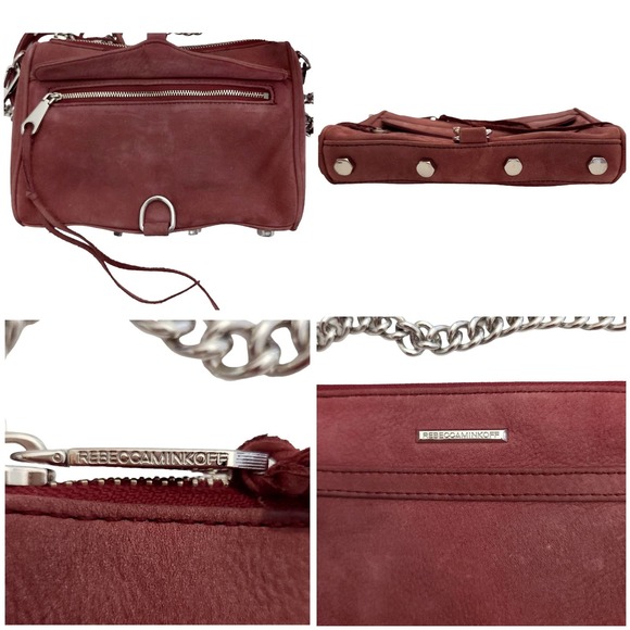 REBECCA MINKOFF Mini Mac suede nubuck leather crossbody bag purse in dark mauve - Picture 4 of 11